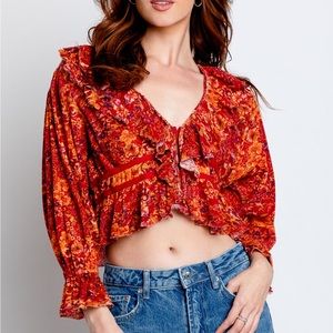 NWT FREE PEOPLE RUDI RUFFLE TOP - CHERRY Sz M